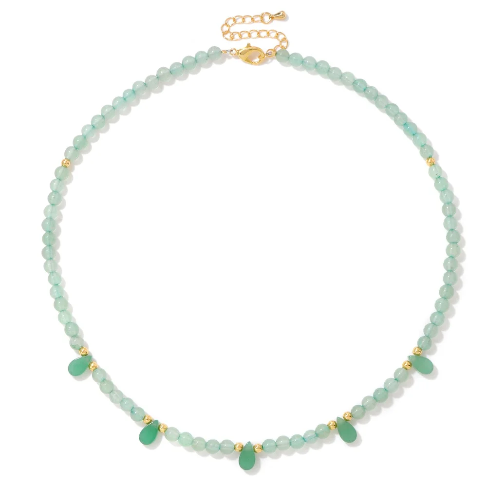 4mm Green Aventurine Beads Necklace Natural Stone Water Drop Charm Necklaces For Women Men Amethysts Tiger Eye Choker Jewelry