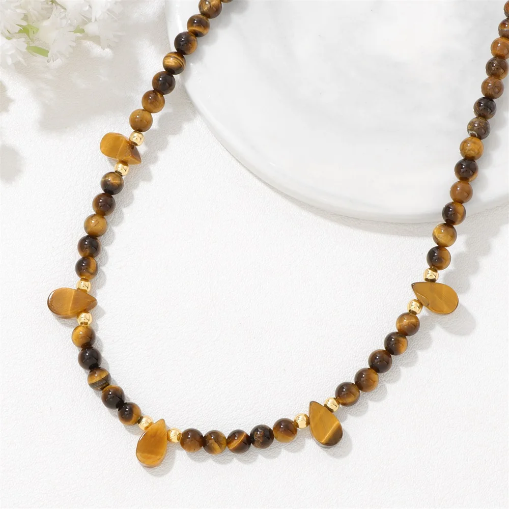 4mm Green Aventurine Beads Necklace Natural Stone Water Drop Charm Necklaces For Women Men Amethysts Tiger Eye Choker Jewelry