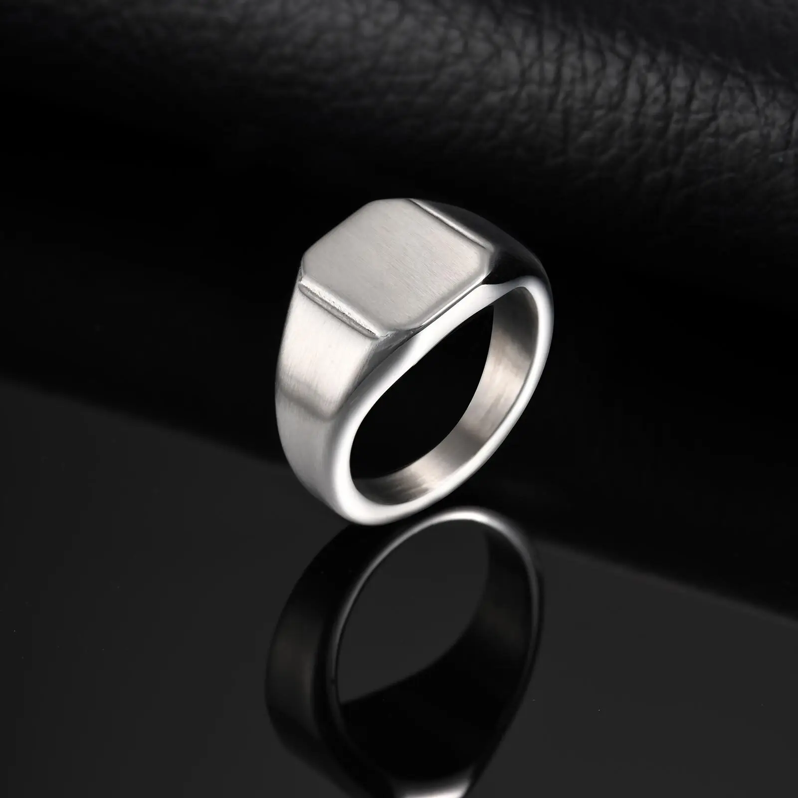 Silver Color Square Signet Ring for Men Women,Brushed Stainless Steel Ring Band Ring,Basic Chunky Ring Thumb Ring
