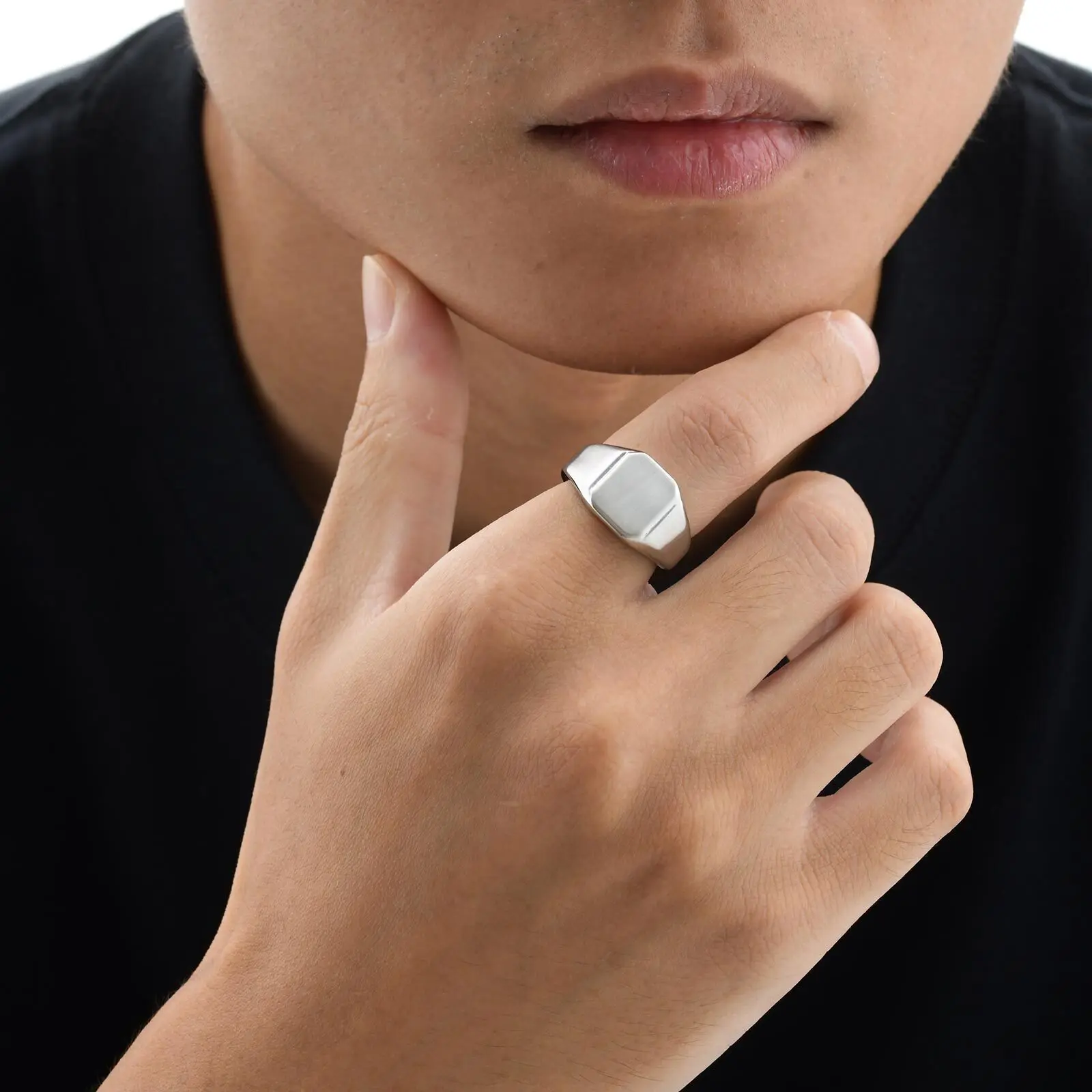 Silver Color Square Signet Ring for Men Women,Brushed Stainless Steel Ring Band Ring,Basic Chunky Ring Thumb Ring