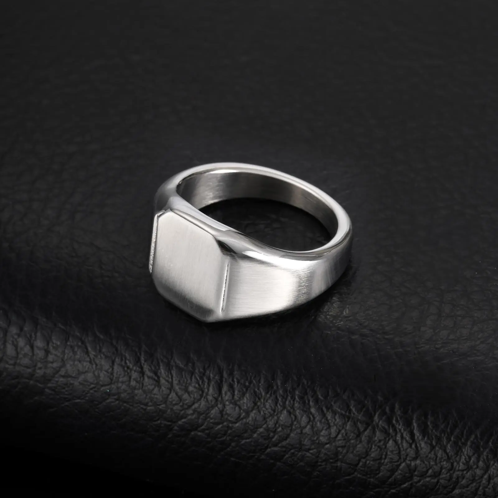 Silver Color Square Signet Ring for Men Women,Brushed Stainless Steel Ring Band Ring,Basic Chunky Ring Thumb Ring