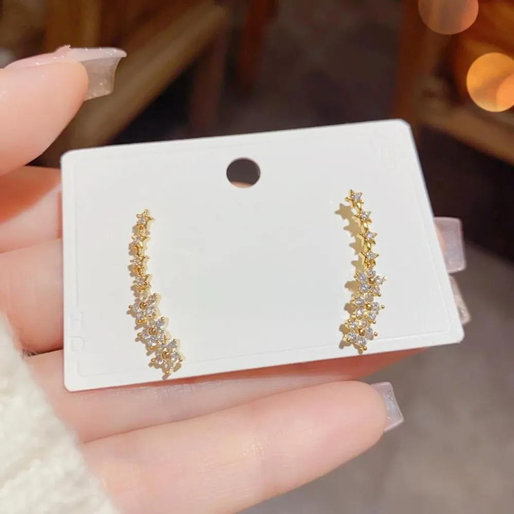 Fashion Zircon Flower Star Stud Earrings For Women Simple Geometric Shiny Curved Earring Jewelry Accessories