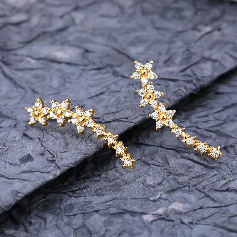 Fashion Zircon Flower Star Stud Earrings For Women Simple Geometric Shiny Curved Earring Jewelry Accessories