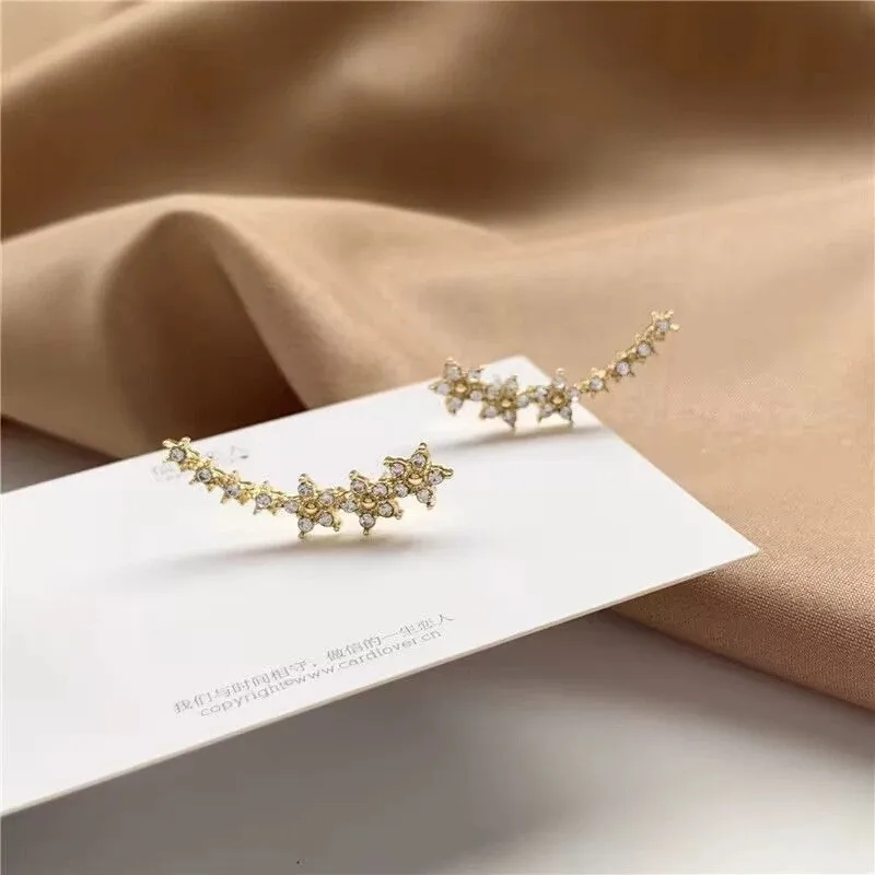 Fashion Zircon Flower Star Stud Earrings For Women Simple Geometric Shiny Curved Earring Jewelry Accessories