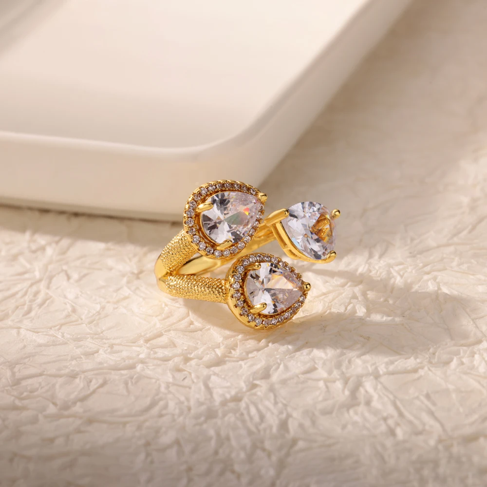 Luxury Stainless Steel Rings Gold Plated Colorful Stone Zircon Crystal Heart Ring For Women Wedding Boho Jewelry Christmas Gift