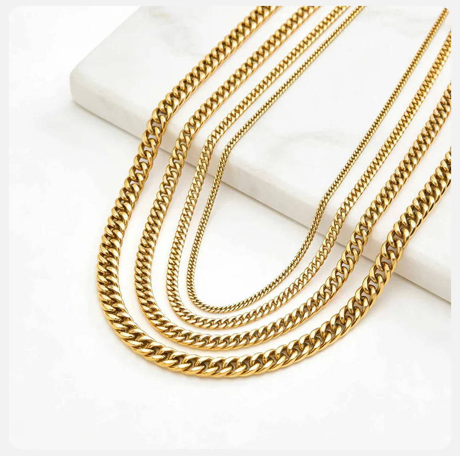 Vnox 3/5/7/9mm Thick Cuban Chain Necklaces for Men Women,Simple Miami Curb Links Collar,Waterproof Stainless Steel Unisex Chain