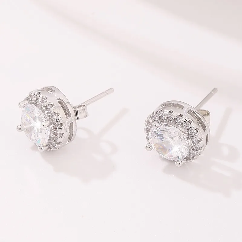 Delicate Small Round Stud Earrings Women with Shiny Cubic Zirconia Simple Versatile for Teens Fashion Jewelry