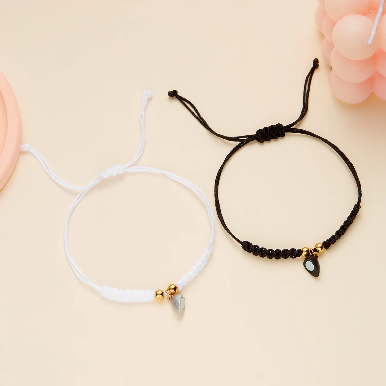 Handmade Heart Magnet Bracelet for Women Men Fashion Adjustable Braided Couple Bracelet Lovers Bestie Friendship Jewelry Sets
