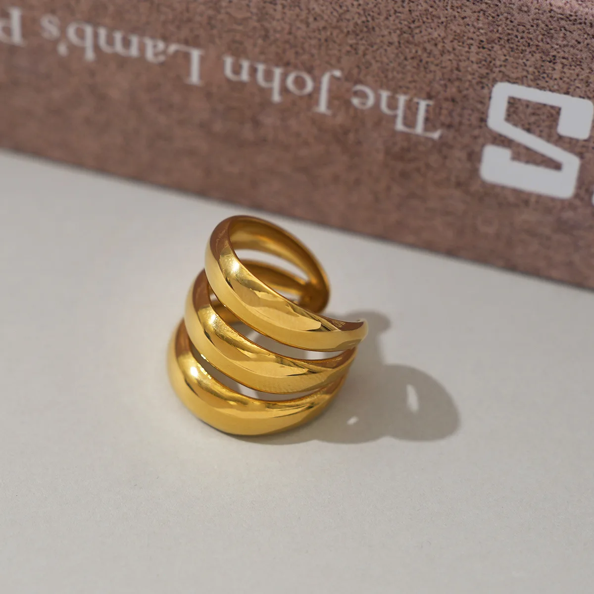 Stainless Steel Circle Hollow Opening Rings for Women Punk Multi Layer Wide Edge Metal Rings Christmas Jewelry Gift Wholesale