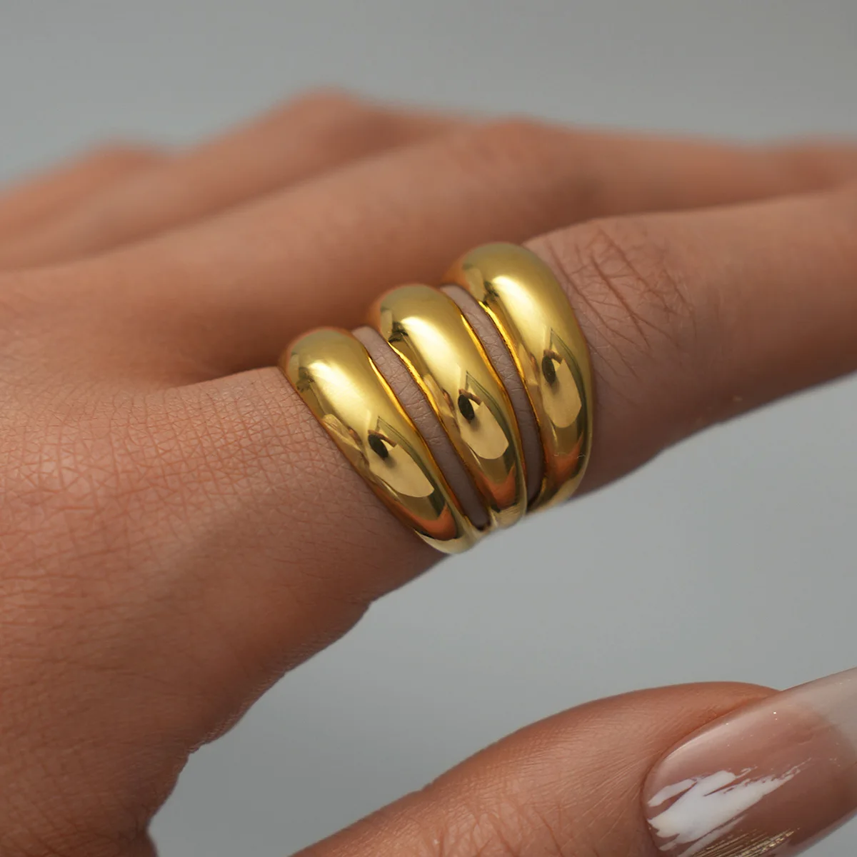 Stainless Steel Circle Hollow Opening Rings for Women Punk Multi Layer Wide Edge Metal Rings Christmas Jewelry Gift Wholesale