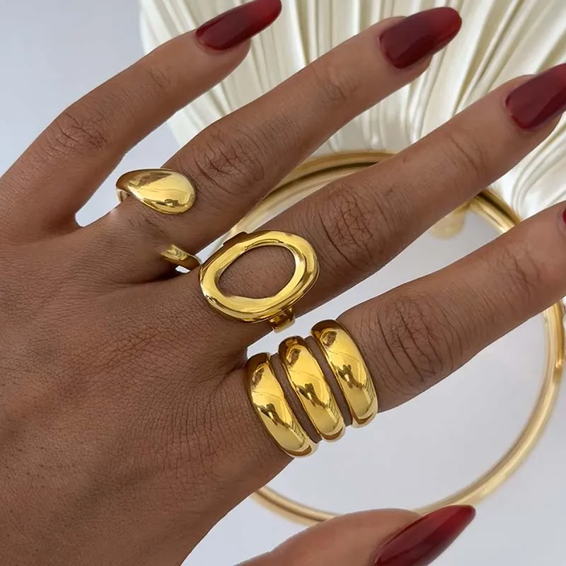 Stainless Steel Circle Hollow Opening Rings for Women Punk Multi Layer Wide Edge Metal Rings Christmas Jewelry Gift Wholesale