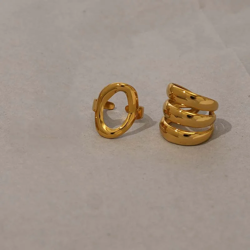 Stainless Steel Circle Hollow Opening Rings for Women Punk Multi Layer Wide Edge Metal Rings Christmas Jewelry Gift Wholesale