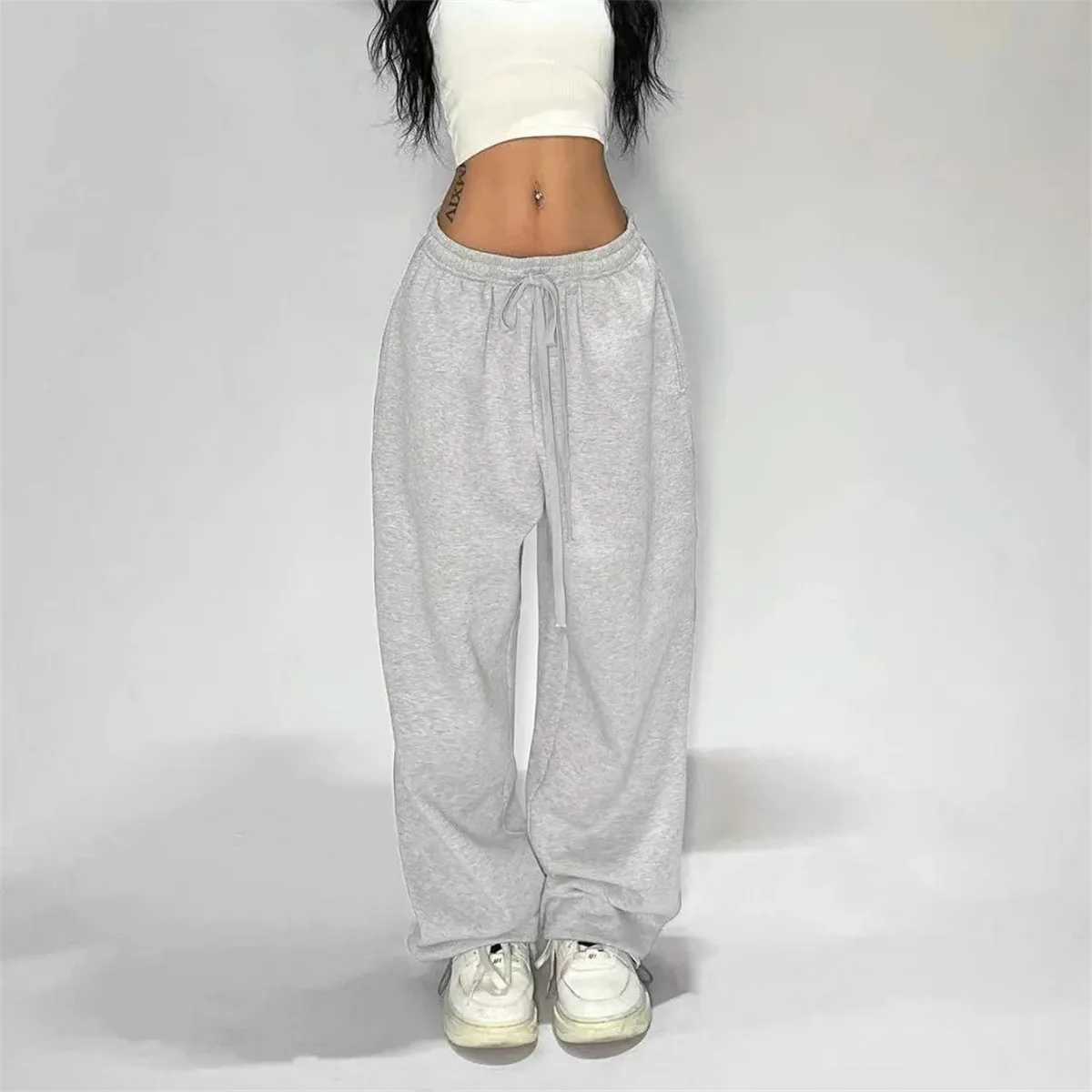 Y2k Gray Casual Pants Vintage Functional Tactical Men's Women's Premium Jogging Wide Leg Pants Drawstring Streetwear Sweatpants