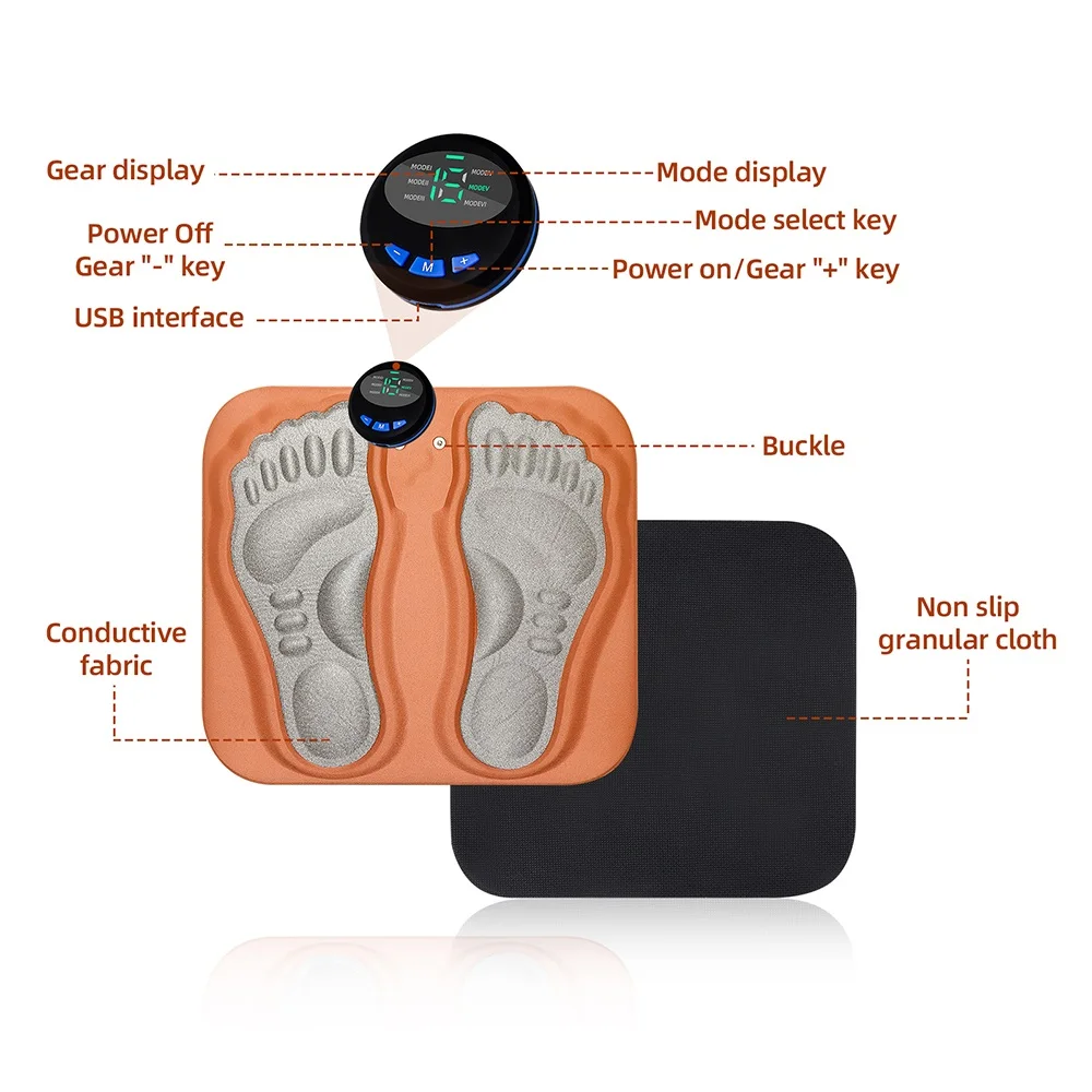 3D Smart Rechargeable Foot Massage Pad EMS Remote 6 Modes 15 Levels Electric Foot Massager Improves Blood Circulation Relax Muscles Slim Legs