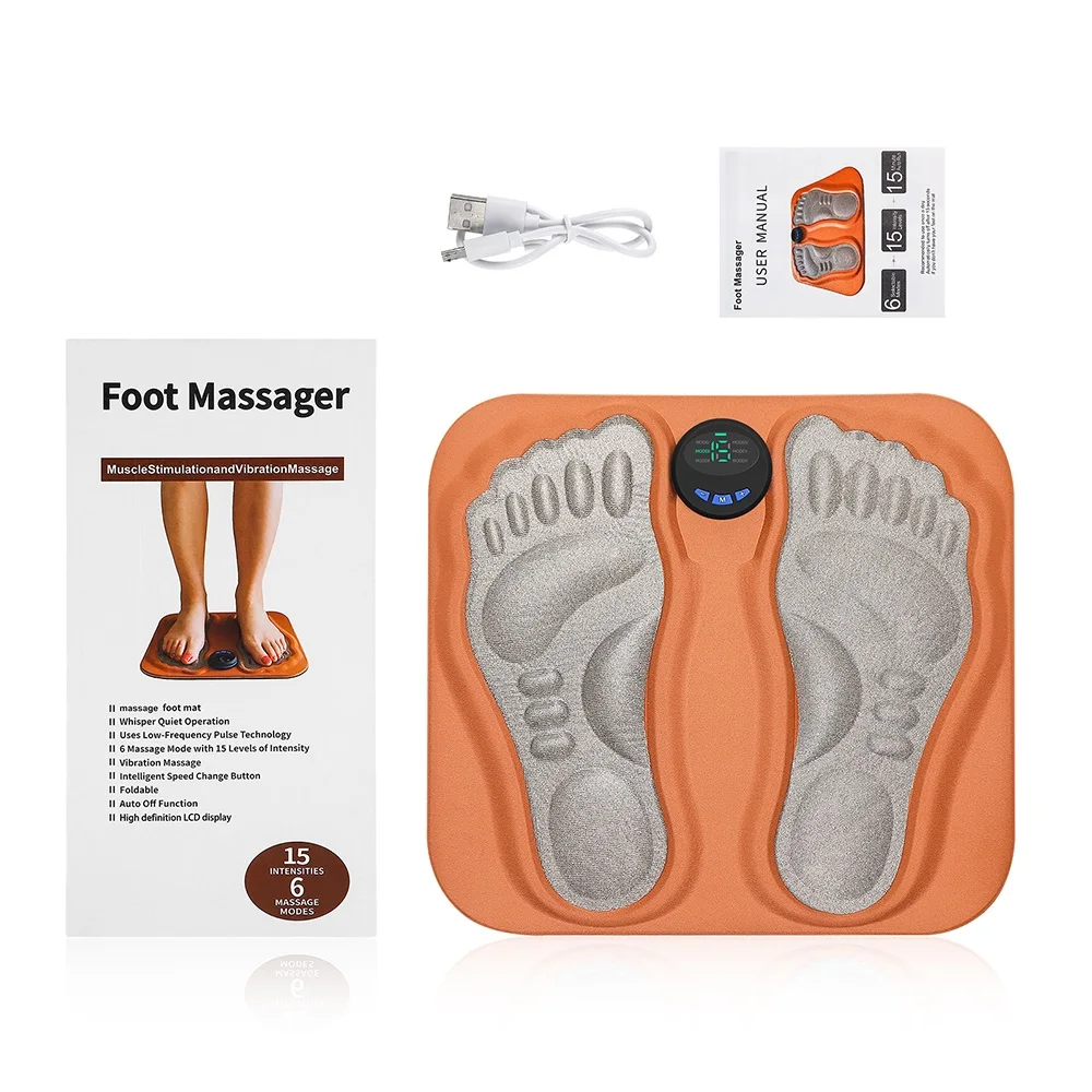 3D Smart Rechargeable Foot Massage Pad EMS Remote 6 Modes 15 Levels Electric Foot Massager Improves Blood Circulation Relax Muscles Slim Legs