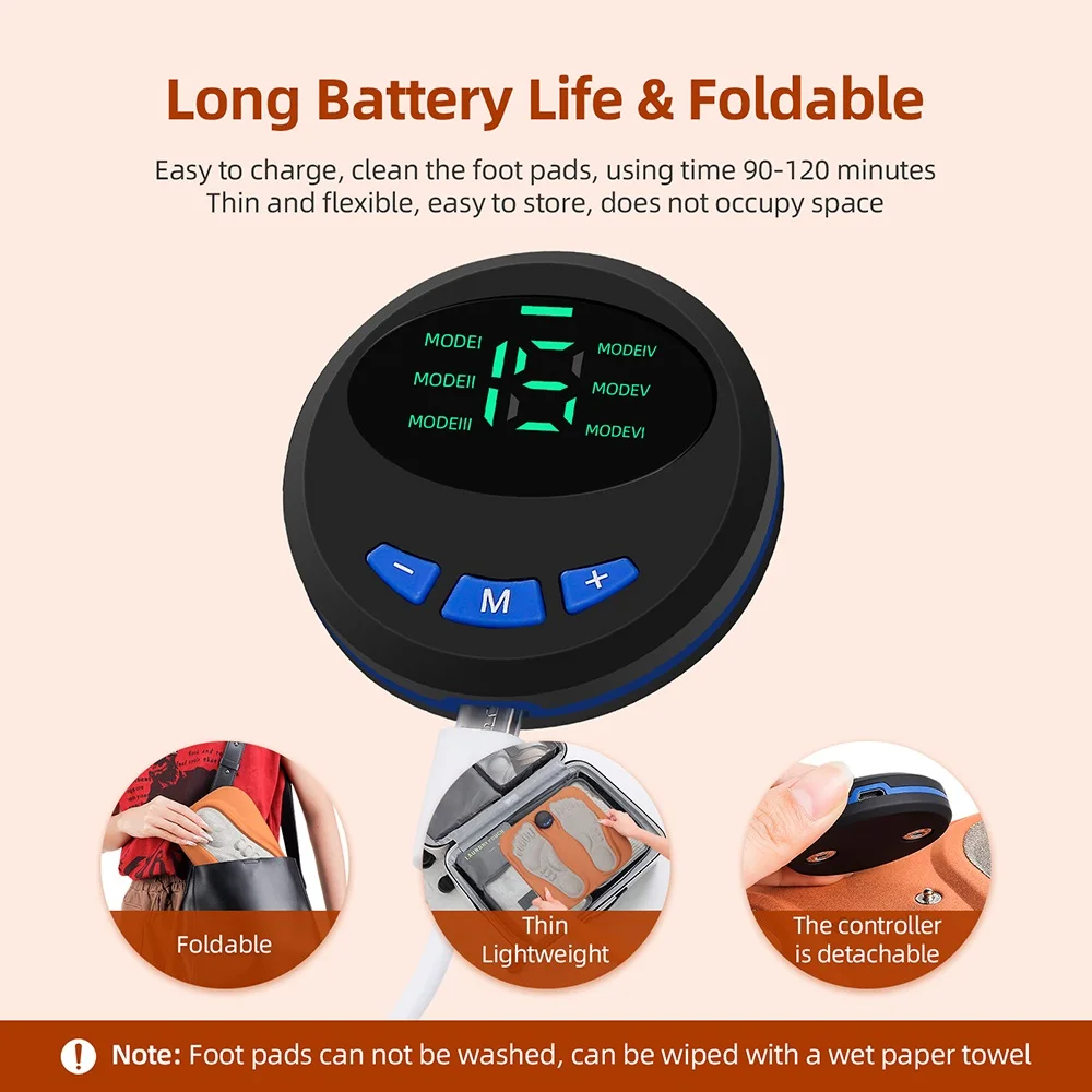 3D Smart Rechargeable Foot Massage Pad EMS Remote 6 Modes 15 Levels Electric Foot Massager Improves Blood Circulation Relax Muscles Slim Legs