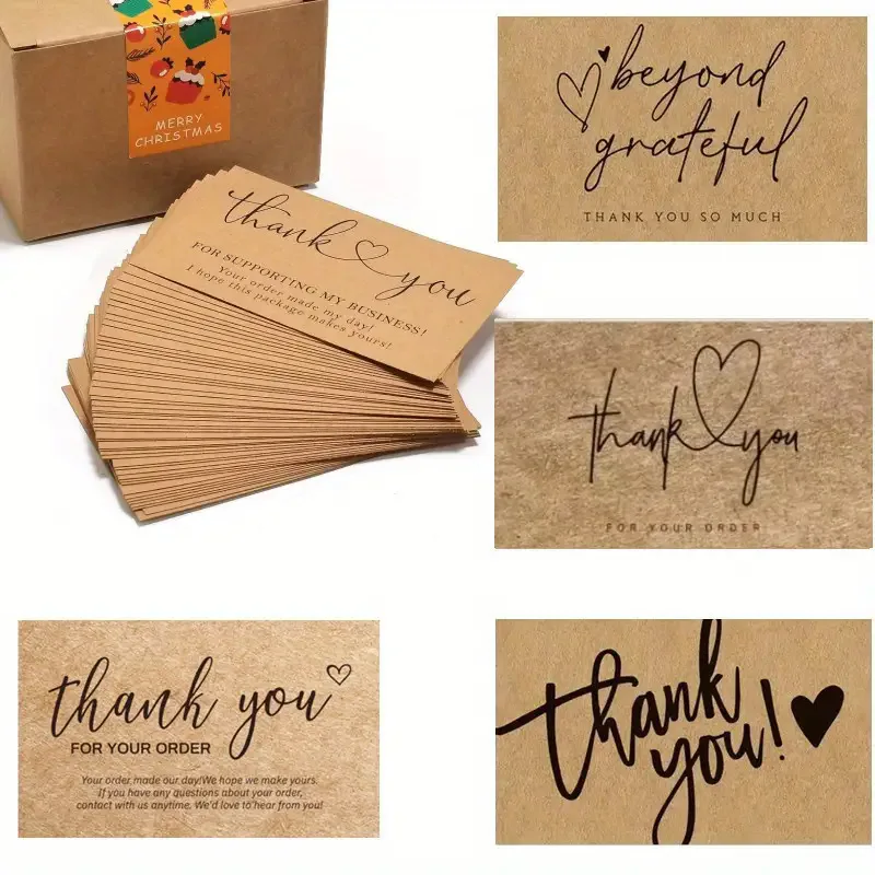 50pcs Natural Kraft Paper Thank You Cards for Small Business Appreciation Enterprise Thank You For Your Order Card Greeting Card