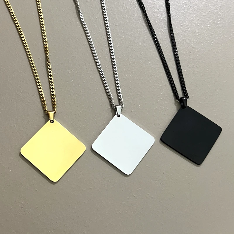 10pcs Lot Stainless Steel Cuban Chain Necklace with 30mm Square Pendant For Men Neck Jewelry Hand Chains Male Gift