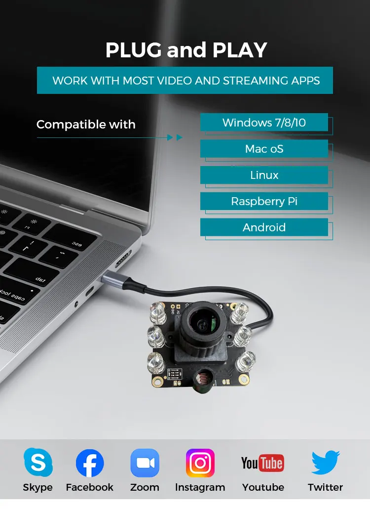 Night Vision IR Infrared 850nm 940nm USB Camera Module 2MP 1080P 60FPS 720P 30FPS HD Mini Black and White Webcam