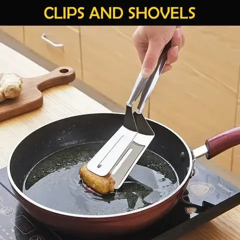 Stainless Steel Double-Sided Shovel Clip Anti-Scald BBq Barbecue Tong Fried Steak Shovel Fried Fish Shovel Vegetable Clamp Tool