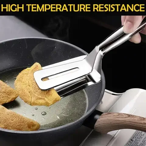 Stainless Steel Double-Sided Shovel Clip Anti-Scald BBq Barbecue Tong Fried Steak Shovel Fried Fish Shovel Vegetable Clamp Tool