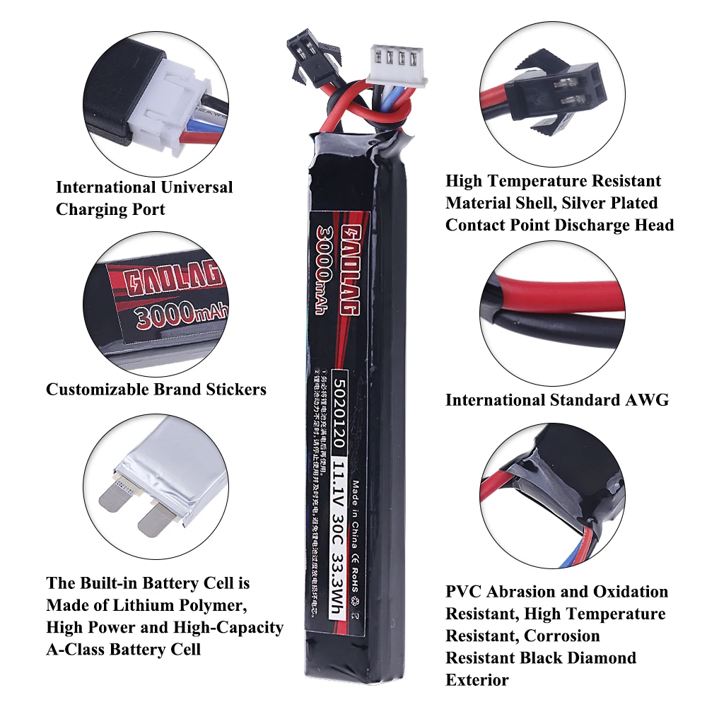 Water Gun Airsoft LiPo Battery 3S 11.1V 3000mAh 5020120 T/Small Tamiya Plug for Airsoft BB Air Pistol Electric Toys Guns Parts