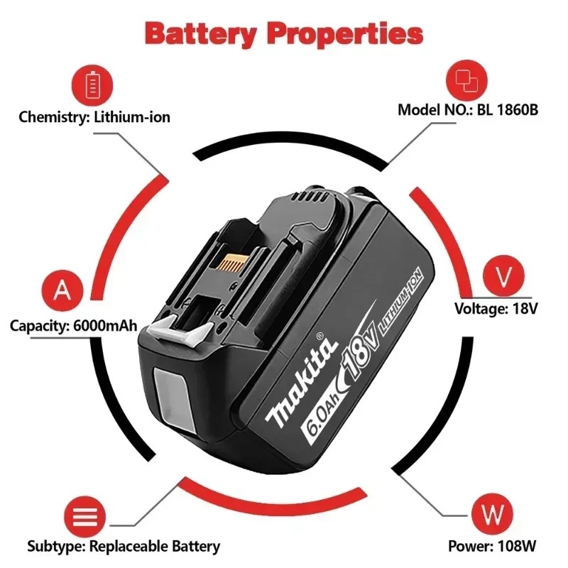 Makita 18V Tool Battery, 18650 Rechargeable Cells, Compatible with Makita 18V Power Tools, Delivers Long‑Lasting Runtime
