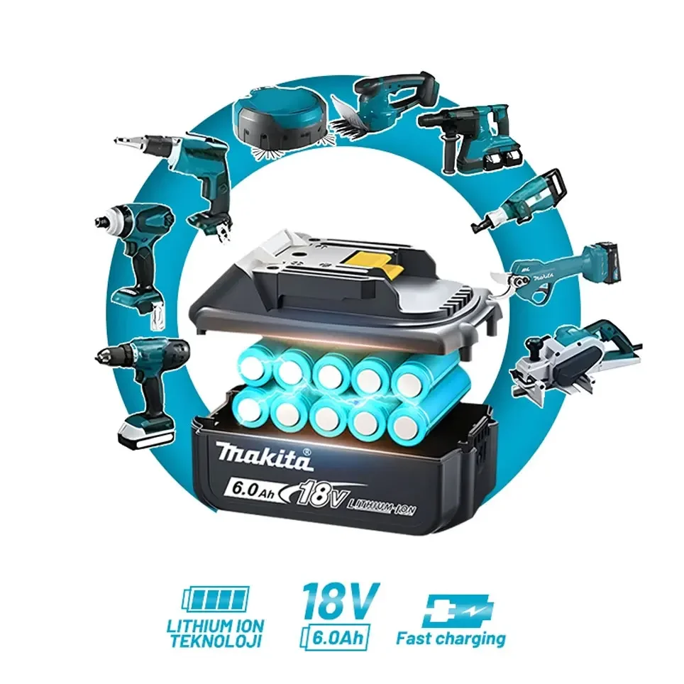 Makita 18V Tool Battery, 18650 Rechargeable Cells, Compatible with Makita 18V Power Tools, Delivers Long‑Lasting Runtime