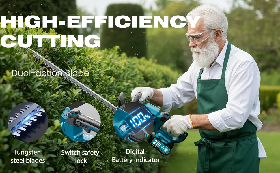 XYSD 20'' Hedge Trimmer Cordless, 3000rpm Electric Hedge Trimmer, with Battery, 180° Rotatable Head for Yard, Garden, Lawn Care