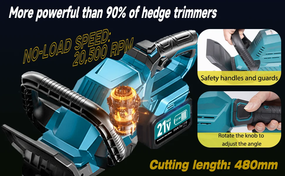 XYSD 20'' Hedge Trimmer Cordless, 3000rpm Electric Hedge Trimmer, with Battery, 180° Rotatable Head for Yard, Garden, Lawn Care