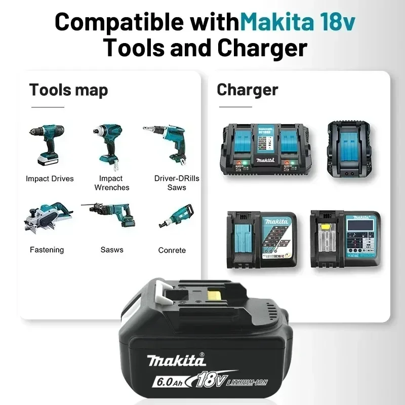 100% Makita 6.0 Ah Battery 18V LXT Lithium Ion BL1860 with LED Indicator Battery 18V Electric Tool Battery Original