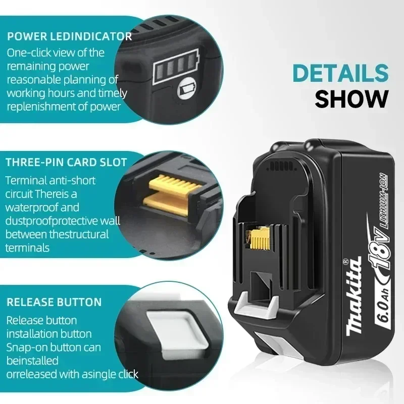 100% Makita 6.0 Ah Battery 18V LXT Lithium Ion BL1860 with LED Indicator Battery 18V Electric Tool Battery Original