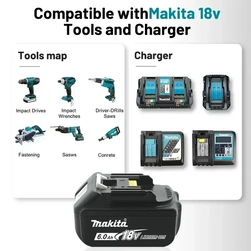 100% Makita 6.0 Ah Battery 18V LXT Lithium Ion BL1860 with LED Indicator Battery 18V Electric Tool Battery Original