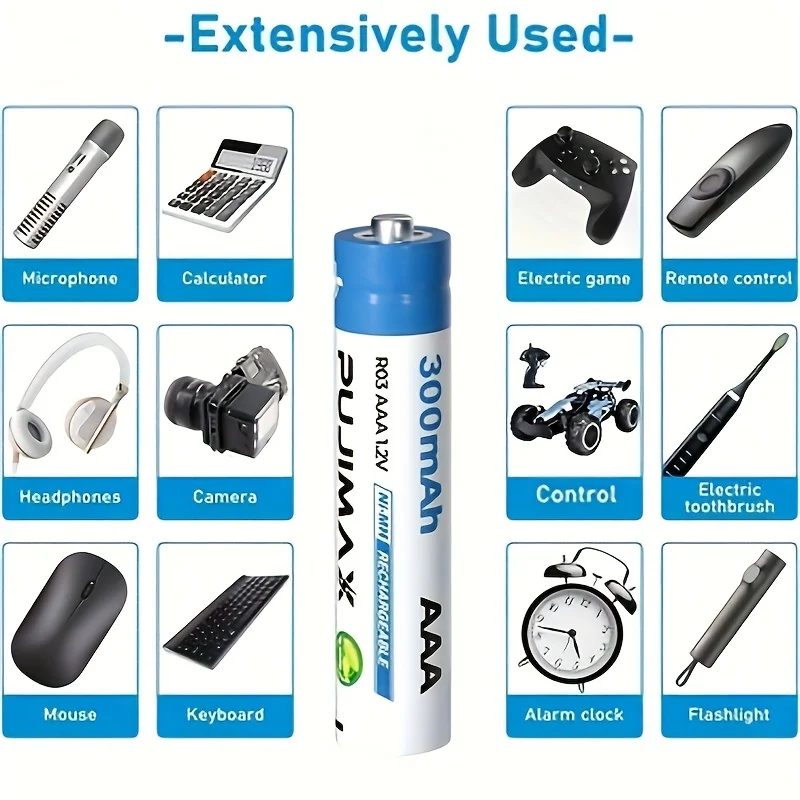 PUJIMAX 1.2V AA 800mAh Nickel-Metal Hydride Rechargeable Battery, With a Rechargeable Cycle Count of Up to 1200 Times, Providing