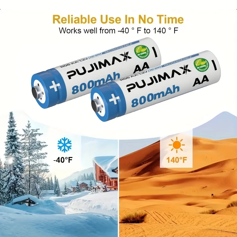 PUJIMAX 1.2V AA 800mAh Nickel-Metal Hydride Rechargeable Battery, With a Rechargeable Cycle Count of Up to 1200 Times, Providing