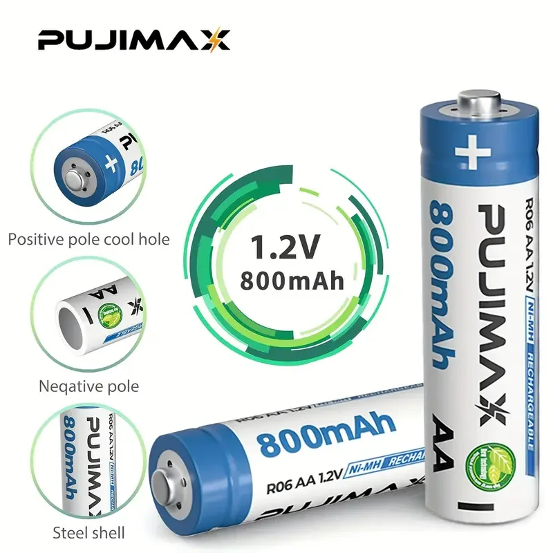 PUJIMAX 1.2V AA 800mAh Nickel-Metal Hydride Rechargeable Battery, With a Rechargeable Cycle Count of Up to 1200 Times, Providing