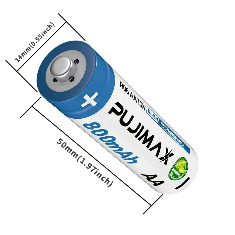 PUJIMAX 1.2V AA 800mAh Nickel-Metal Hydride Rechargeable Battery, With a Rechargeable Cycle Count of Up to 1200 Times, Providing