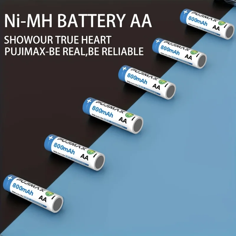 PUJIMAX 1.2V AA 800mAh Nickel-Metal Hydride Rechargeable Battery, With a Rechargeable Cycle Count of Up to 1200 Times, Providing