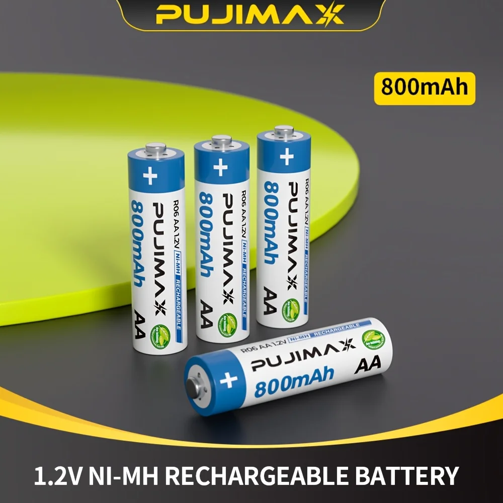 PUJIMAX 1.2V AA 800mAh Nickel-Metal Hydride Rechargeable Battery, With a Rechargeable Cycle Count of Up to 1200 Times, Providing