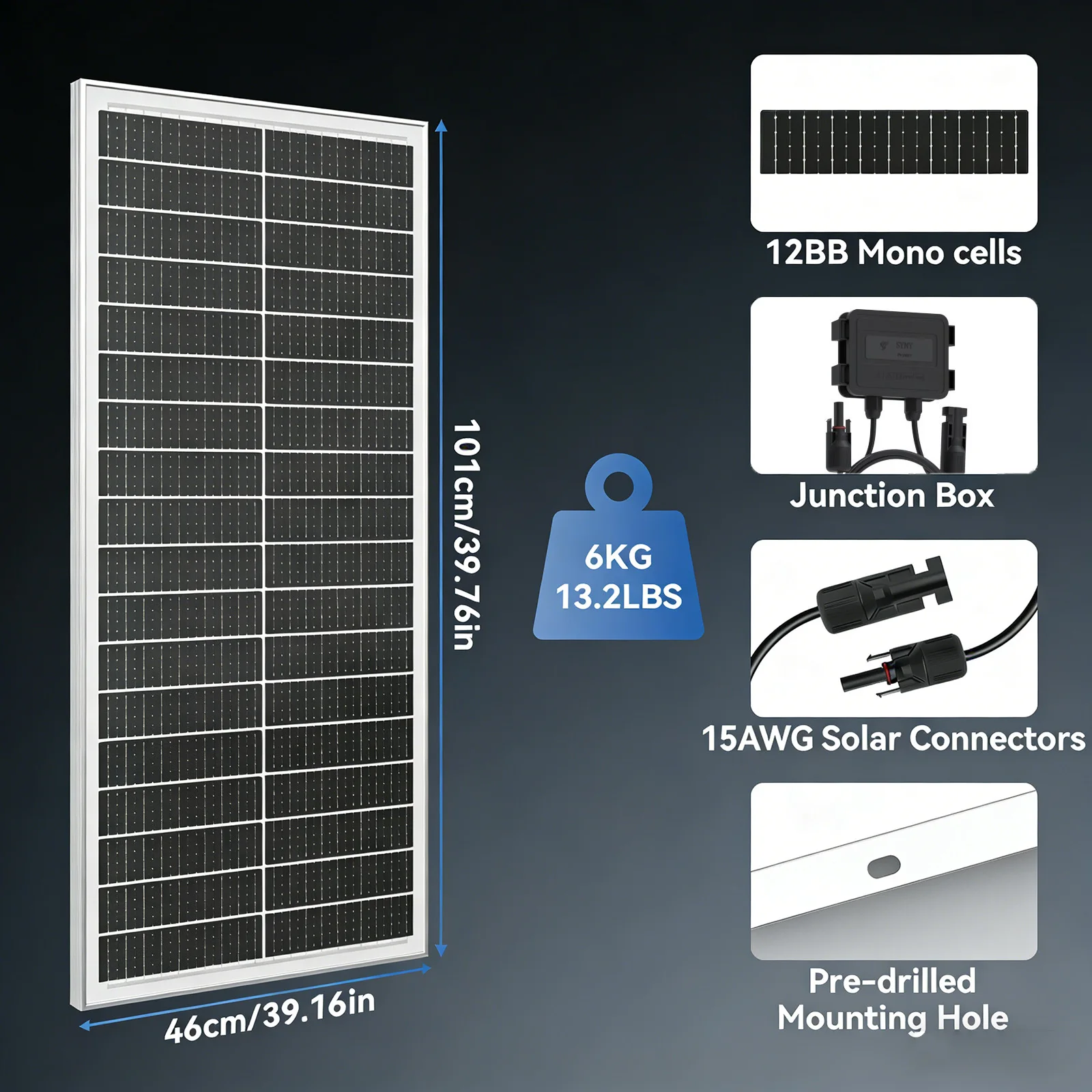 RVPOZWER 100W 12V Solar Panel 12BB Monocrystalline High Efficiency Module for Roof Mount Off Grid Power System Wholesale