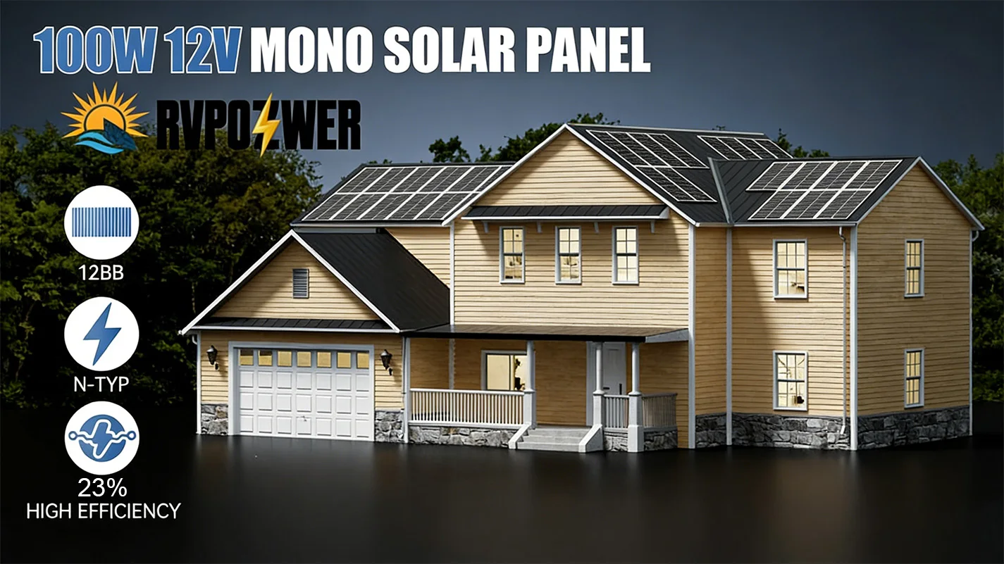 RVPOZWER 100W 12V Solar Panel 12BB Monocrystalline High Efficiency Module for Roof Mount Off Grid Power System Wholesale
