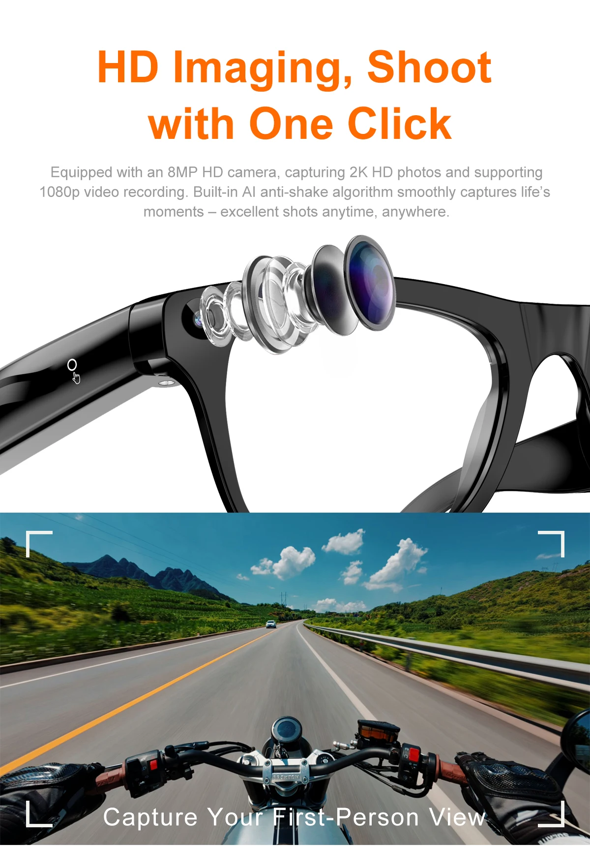 Upgrade Smart AI Glasses 800W HD 8K Shooting Camera Photo Video Voice Call Translation Bluetooth AI Motorcycle Glasses