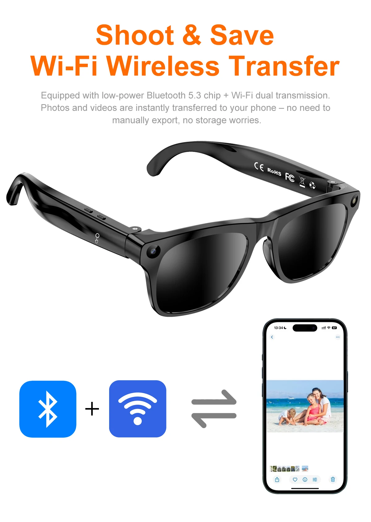 Upgrade Smart AI Glasses 800W HD 8K Shooting Camera Photo Video Voice Call Translation Bluetooth AI Motorcycle Glasses