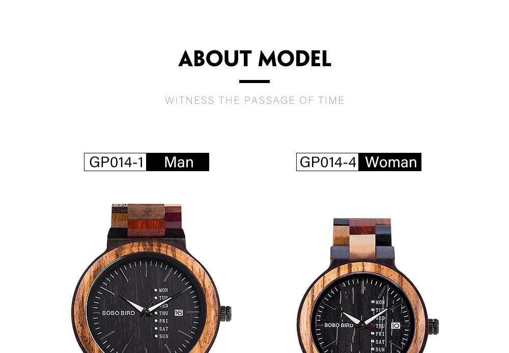 BOBO BIRD Wood Watch Men Women Quartz Week Date Couple Timepiece Colorful Wooden Band Logo Customize Gift Box Wholesale Dropship