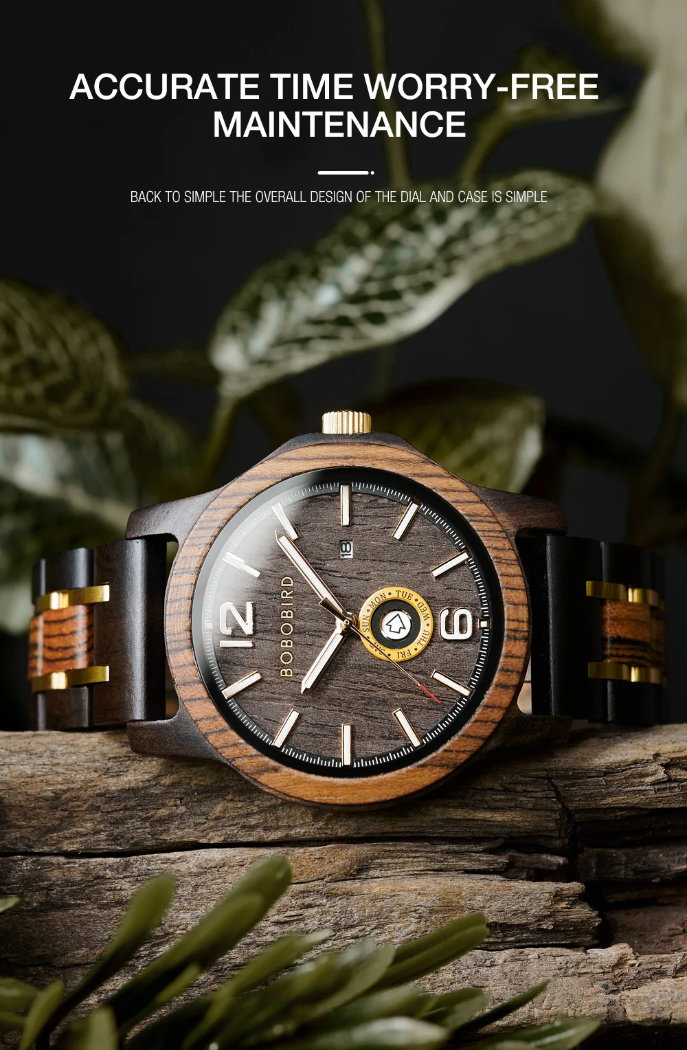 Wooden Men's Watches BOBOBIRD New Fashion Japanese Movement Quartz Wristwatch Week Date Display Custom Name Brand Great Gift