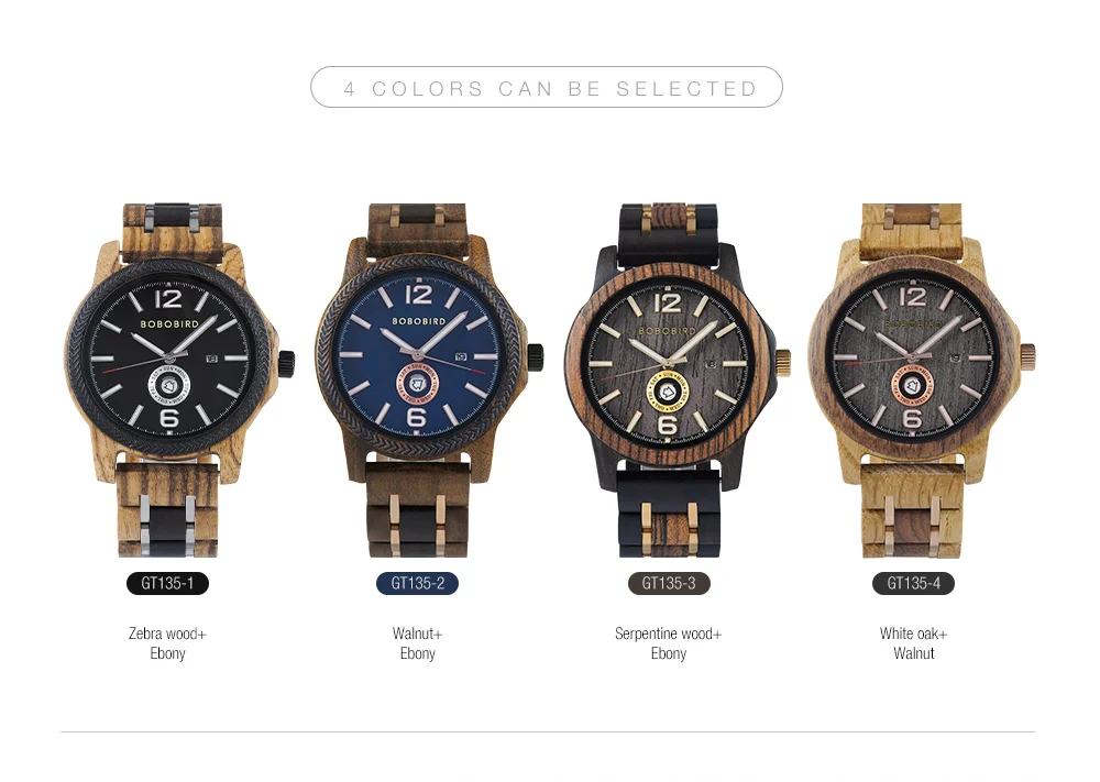 Wooden Men's Watches BOBOBIRD New Fashion Japanese Movement Quartz Wristwatch Week Date Display Custom Name Brand Great Gift
