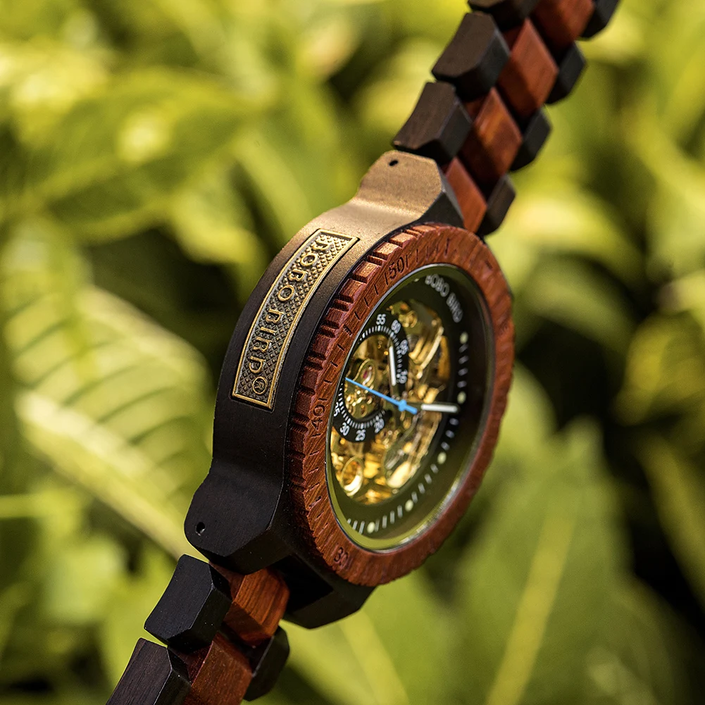 BOBO BIRD Wooden Mechanical Watch Men Luxury Automatic Wristwatch Reloj Mecanico Luminous Timepiece Custom Logo Great Gift Box