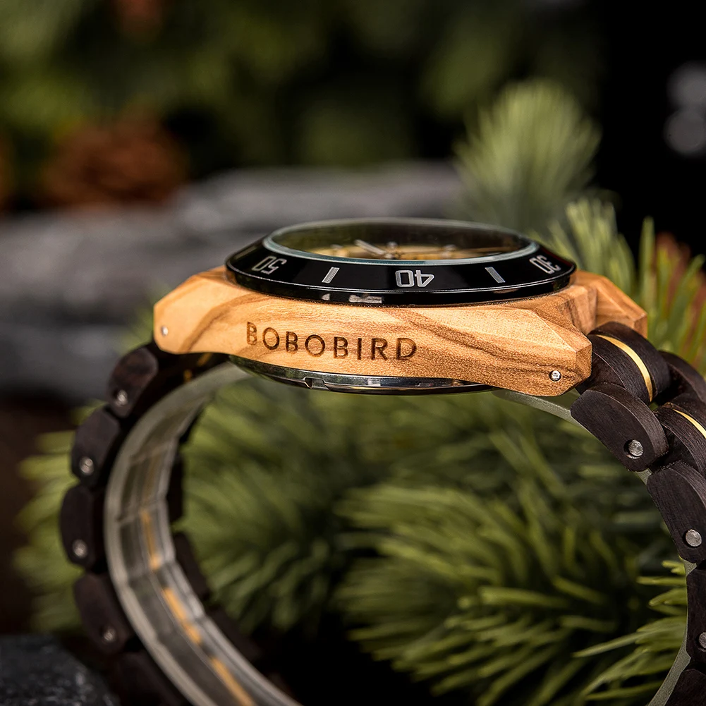 BOBO BIRD Wooden Mechanical Watch Men Luxury Automatic Wristwatch Reloj Mecanico Luminous Timepiece Custom Logo Great Gift Box