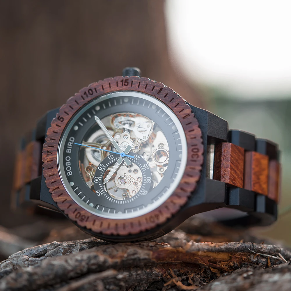 BOBO BIRD Wooden Mechanical Watch Men Luxury Automatic Wristwatch Reloj Mecanico Luminous Timepiece Custom Logo Great Gift Box