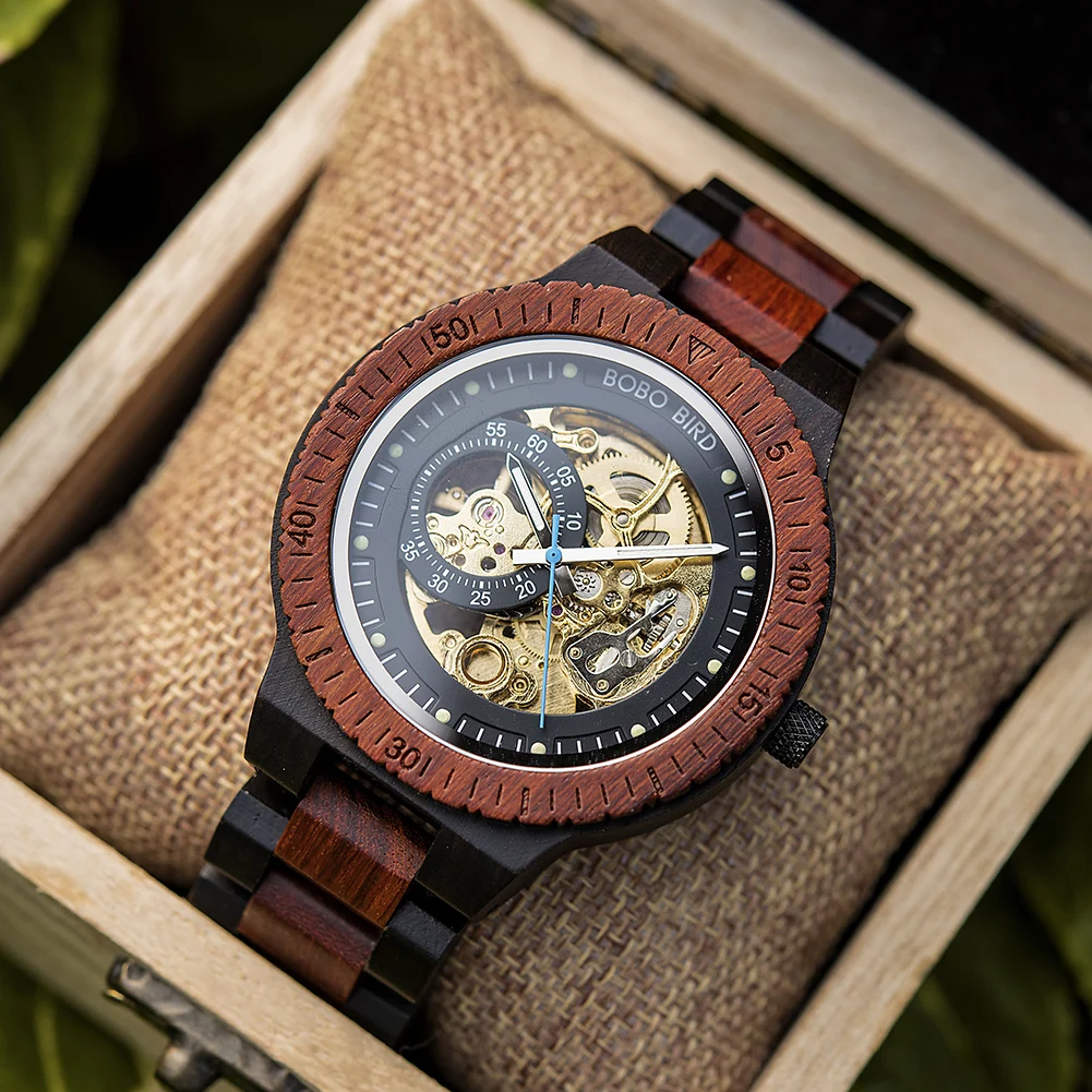 BOBO BIRD Wooden Mechanical Watch Men Luxury Automatic Wristwatch Reloj Mecanico Luminous Timepiece Custom Logo Great Gift Box